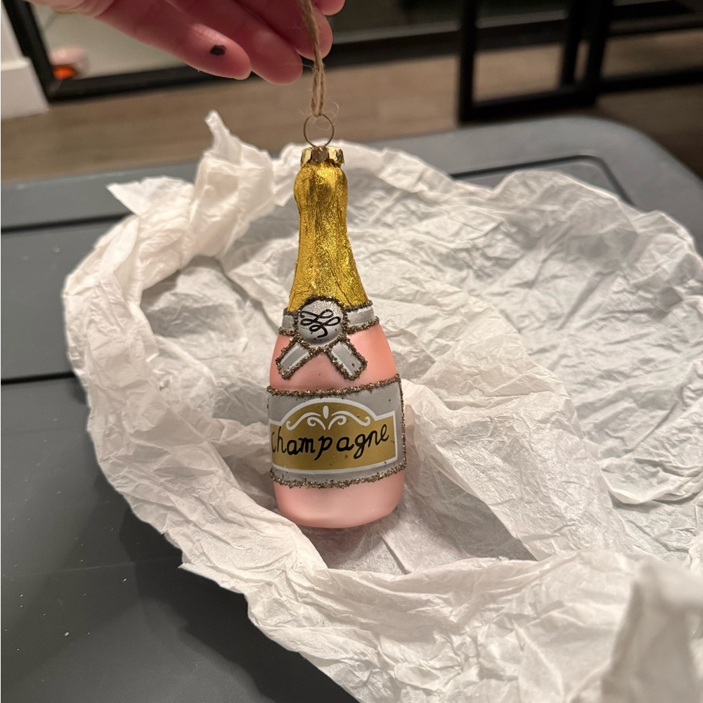 Pink and Gold Champagne Bottle Ornament